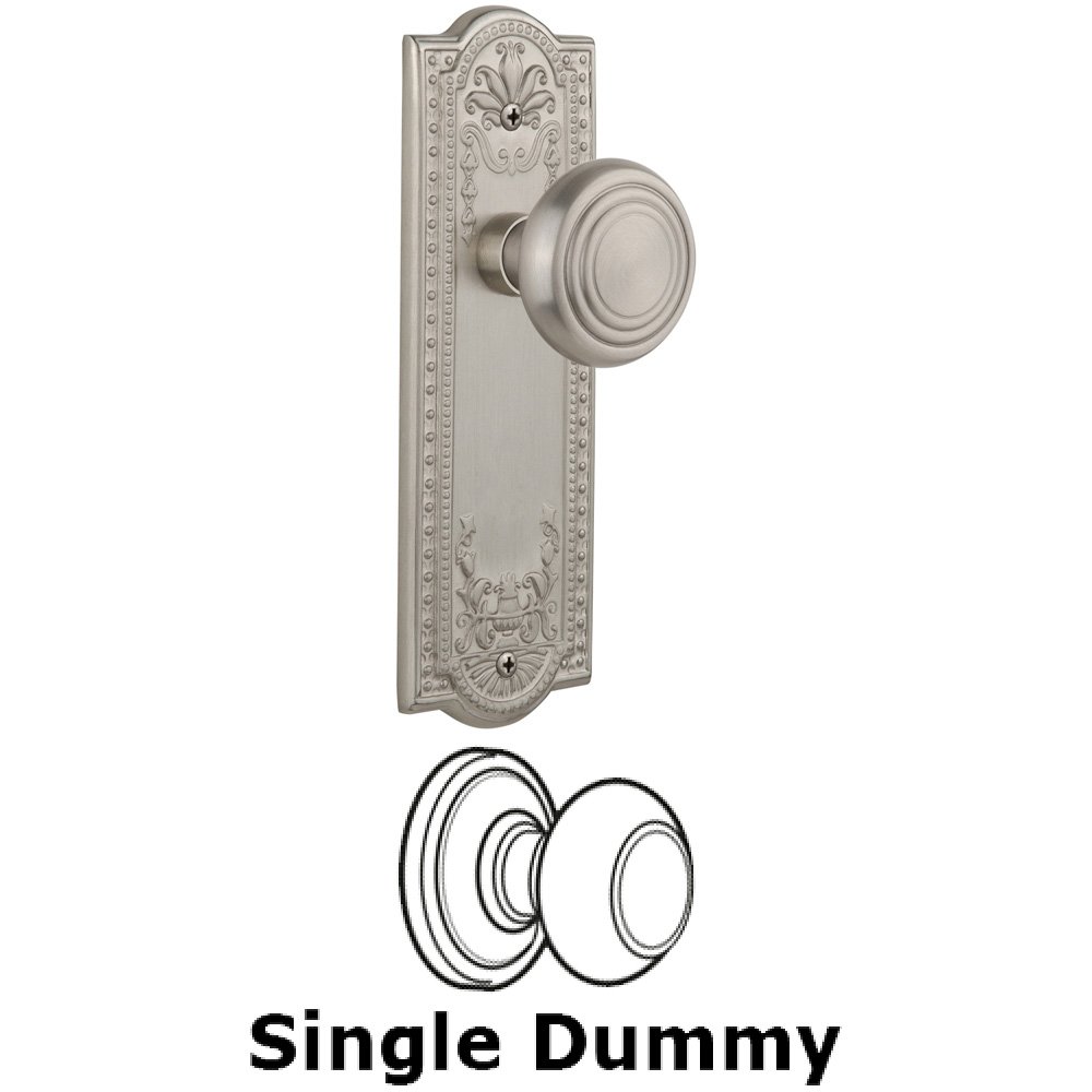 Single Dummy Knob Without Keyhole - Meadows Plate with Deco Knob in Satin Nickel