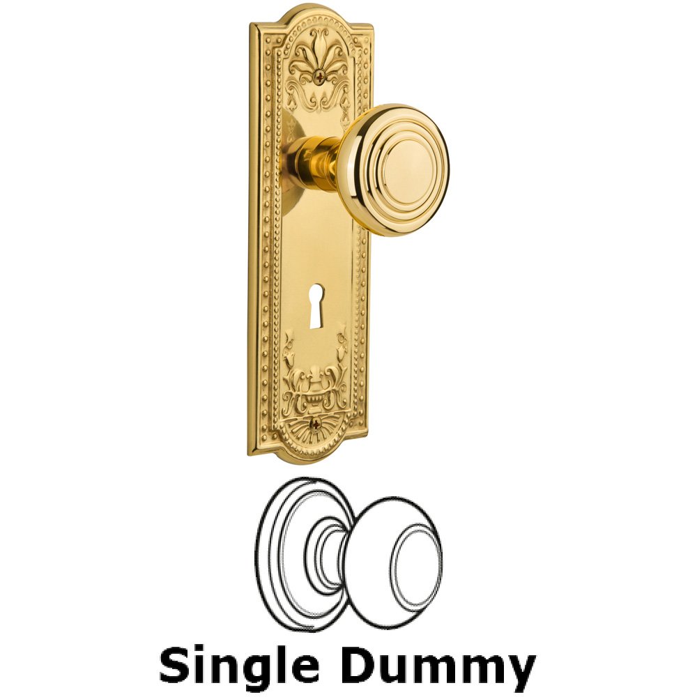 Single Dummy Knob With Keyhole - Meadows Plate with Deco Knob in Unlacquered Brass