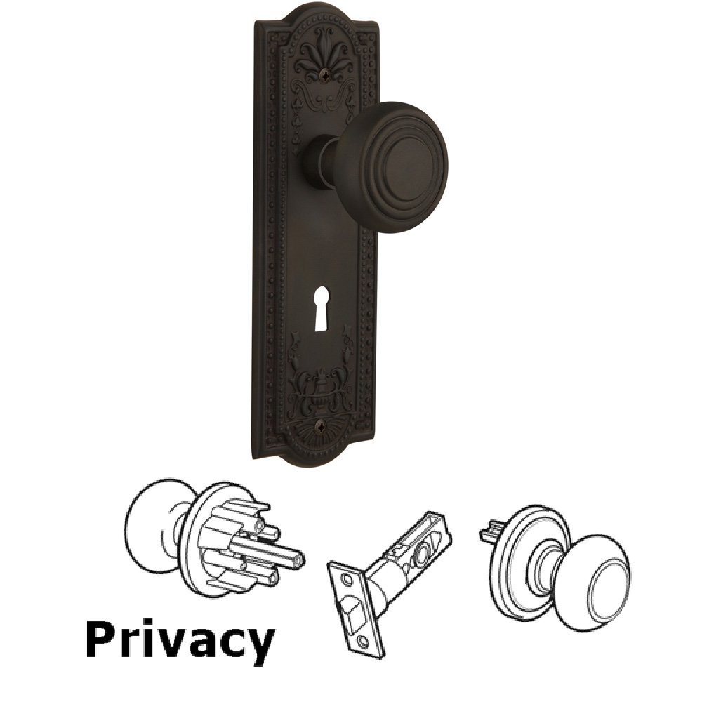 Complete Privacy Set With Keyhole - Meadows Plate with Deco Knob in Oil Rubbed Bronze
