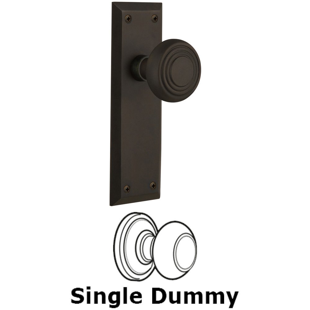 Single Dummy Knob Without Keyhole - New York Plate with Deco Knob in Oil Rubbed Bronze