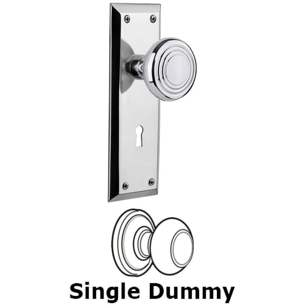 Single Dummy Knob With Keyhole - New York Plate with Deco Knob in Bright Chrome