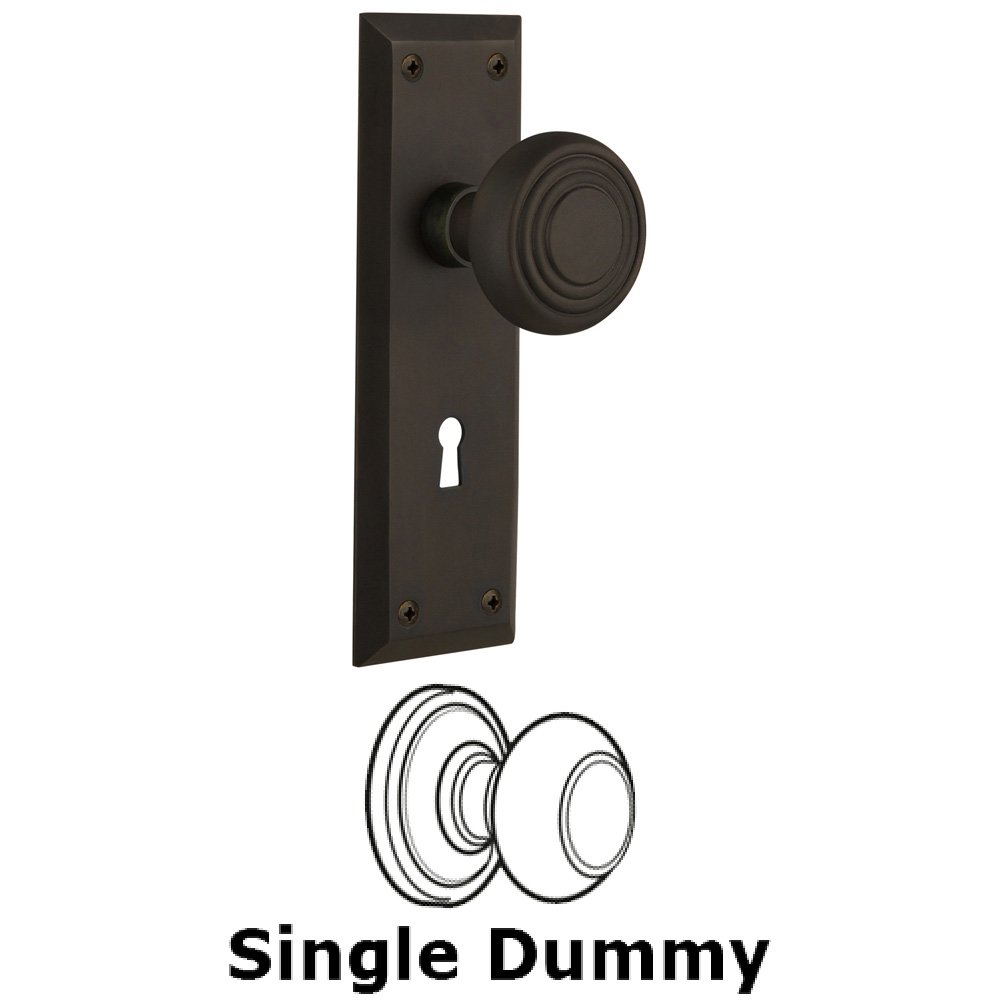 Single Dummy Knob With Keyhole - New York Plate with Deco Knob in Oil Rubbed Bronze