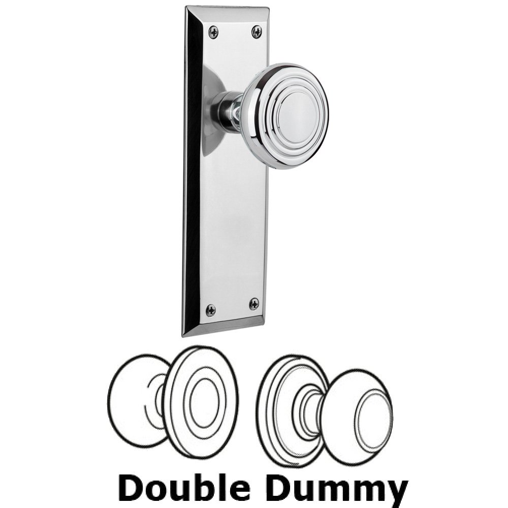 Double Dummy Set Without Keyhole - New York Plate with Deco Knob in Bright Chrome
