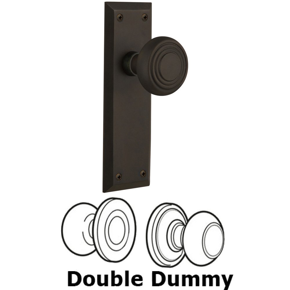 Double Dummy Set Without Keyhole - New York Plate with Deco Knob in Oil Rubbed Bronze