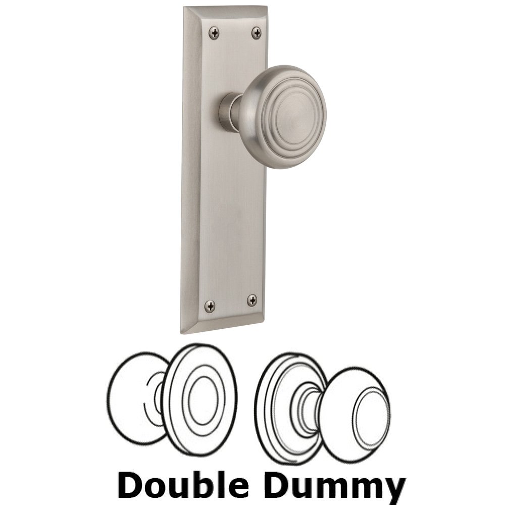 Double Dummy Set Without Keyhole - New York Plate with Deco Knob in Satin Nickel