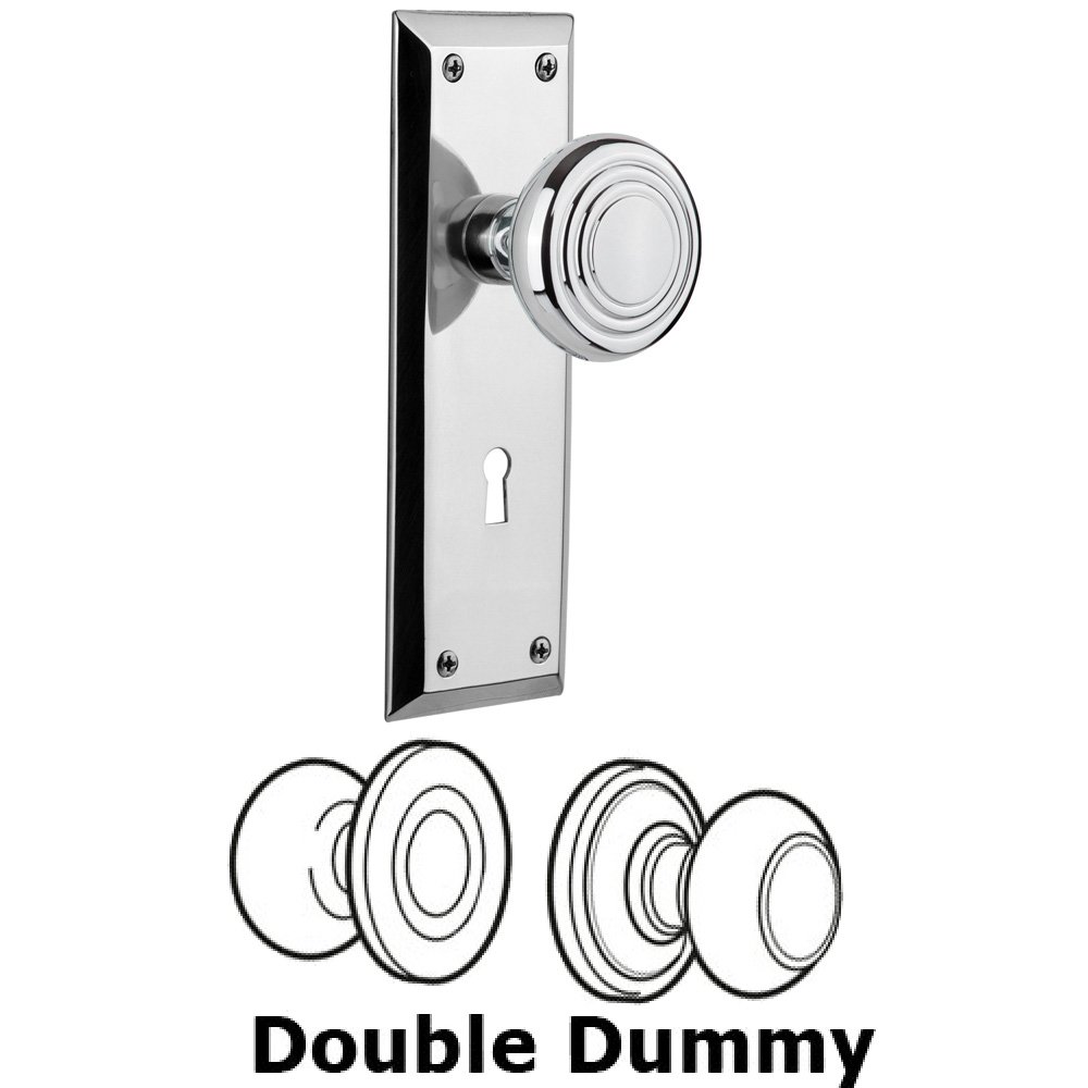 Double Dummy Set With Keyhole - New York Plate with Deco Knob in Bright Chrome