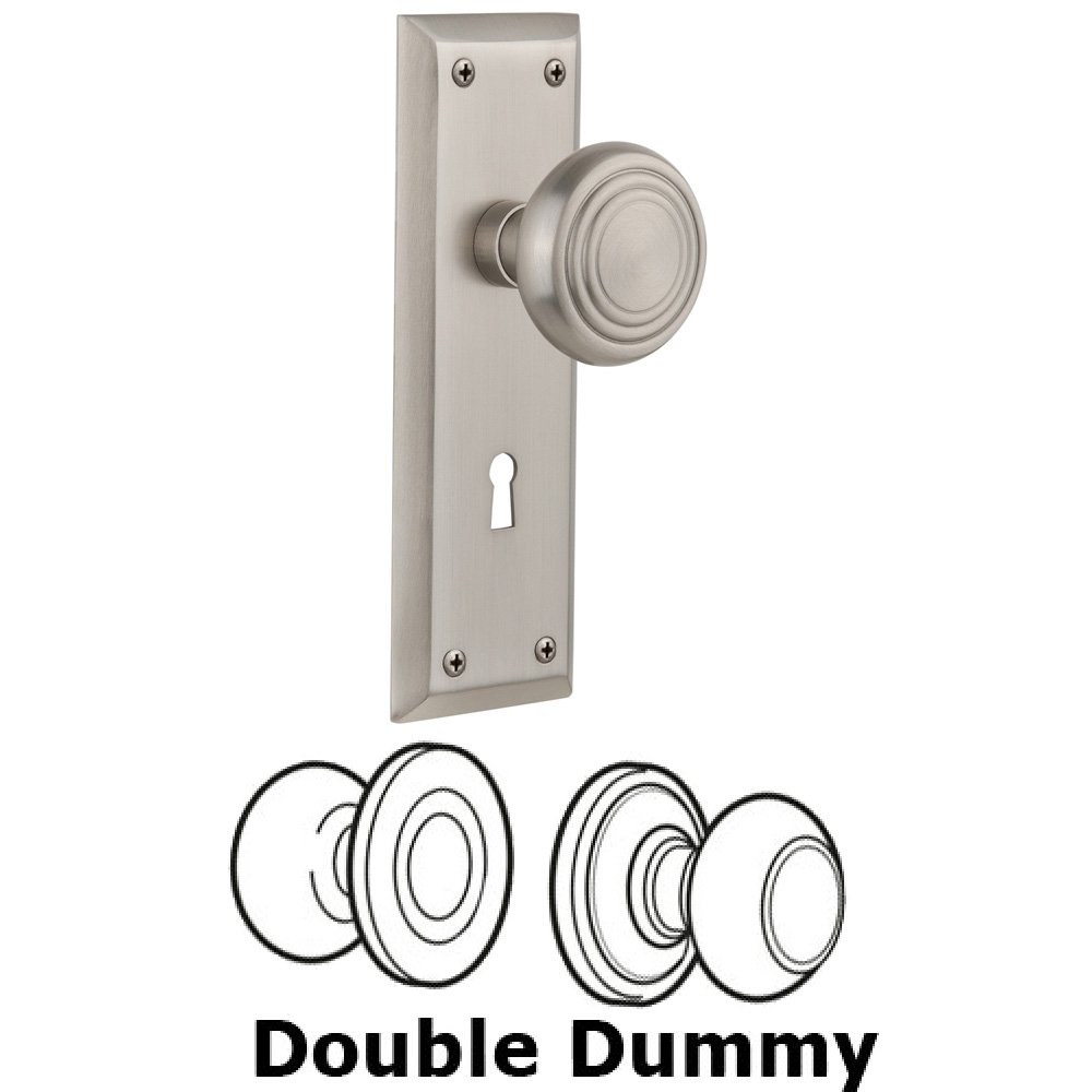 Double Dummy Set With Keyhole - New York Plate with Deco Knob in Satin Nickel