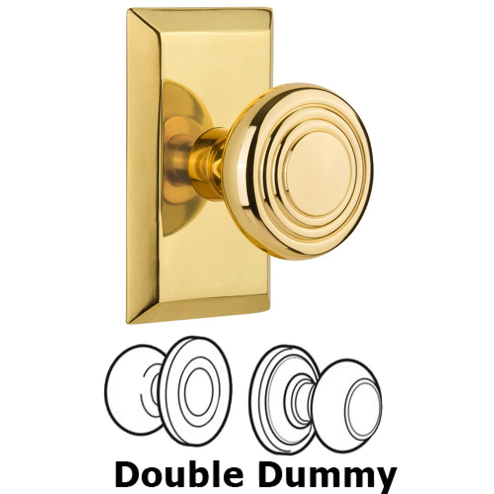 Double Dummy Set Without Keyhole - Studio Plate with Deco Knob in Polished Brass