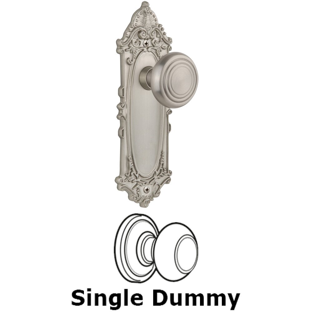 Single Dummy Knob Without Keyhole - Victorian Plate with Deco Knob in Satin Nickel