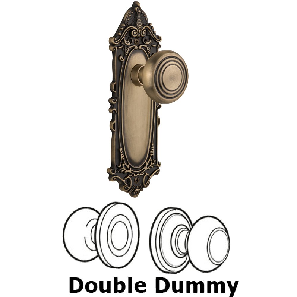 Double Dummy Set Without Keyhole - Victorian Plate with Deco Knob in Antique Brass