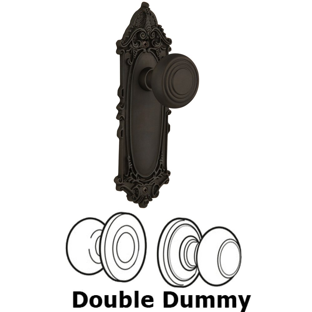 Double Dummy Set Without Keyhole - Victorian Plate with Deco Knob in Oil Rubbed Bronze