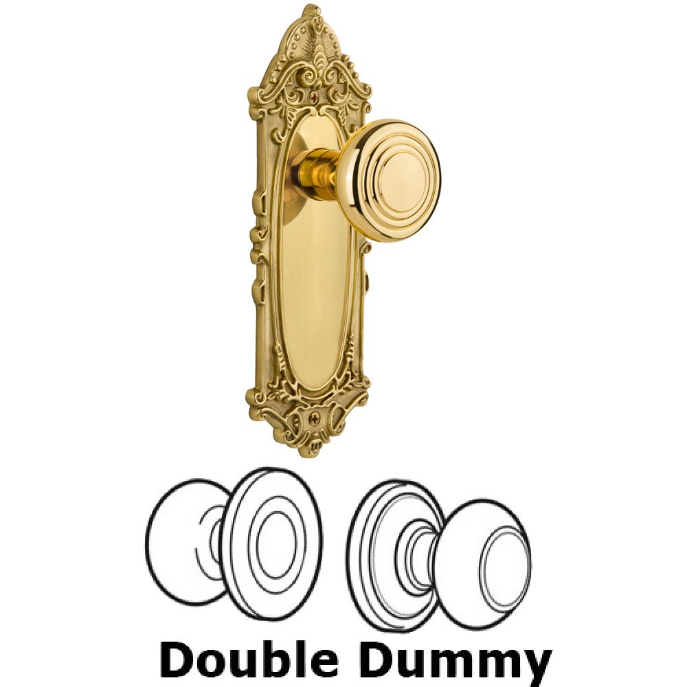 Double Dummy Set Without Keyhole - Victorian Plate with Deco Knob in Polished Brass