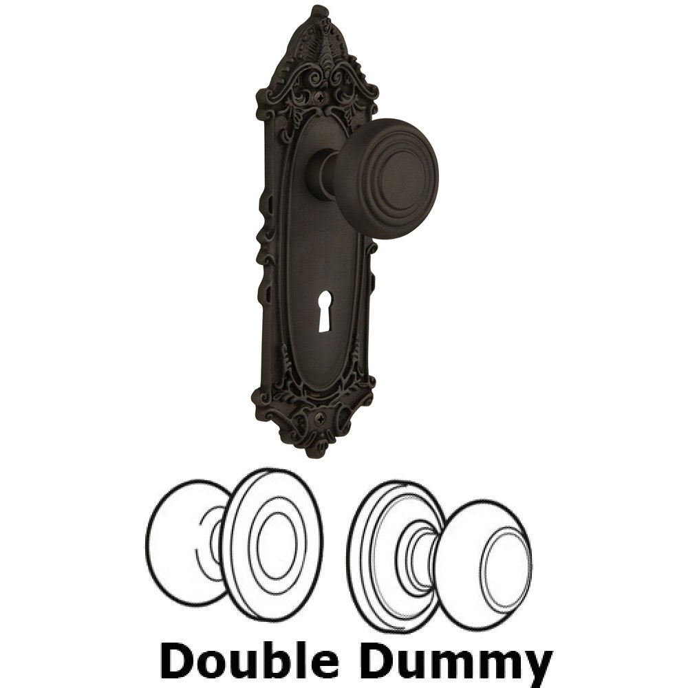 Double Dummy Set With Keyhole - Victorian Plate with Deco Knob in Oil Rubbed Bronze
