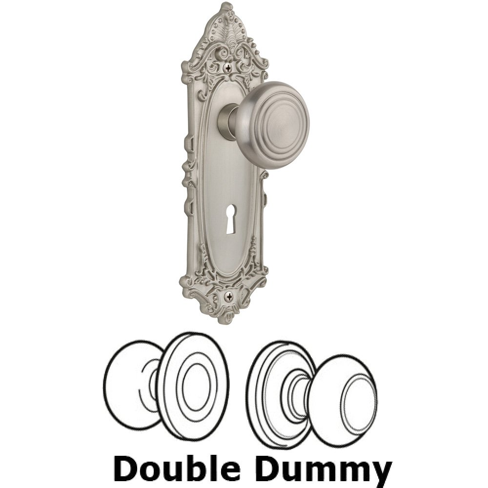 Double Dummy Set With Keyhole - Victorian Plate with Deco Knob in Satin Nickel