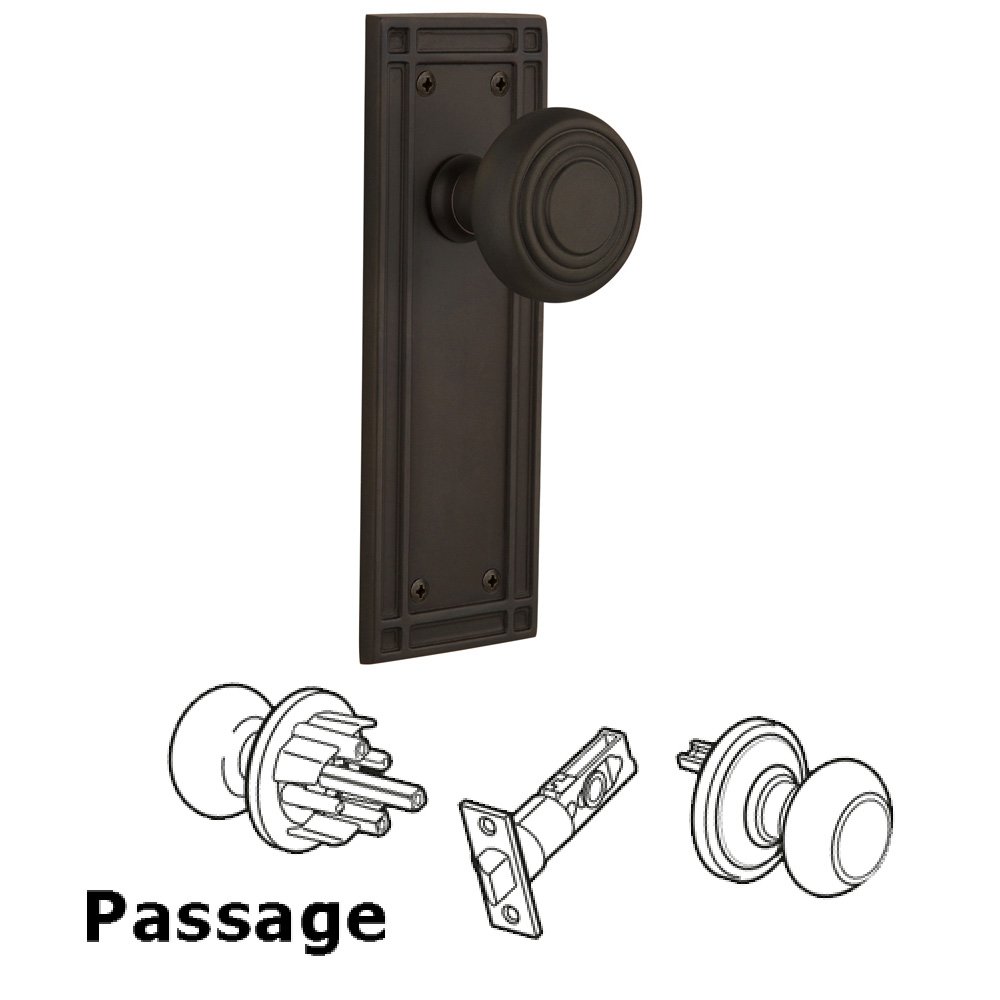 Complete Passage Set Without Keyhole - Mission Plate with Deco Knob in Oil Rubbed Bronze
