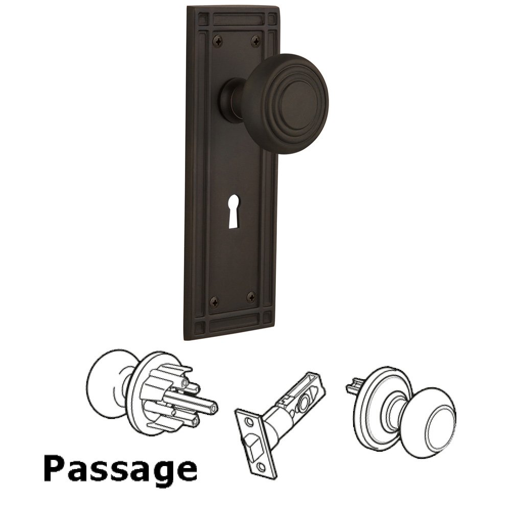 Passage Mission Plate with Keyhole and Deco Door Knob in Oil-Rubbed Bronze