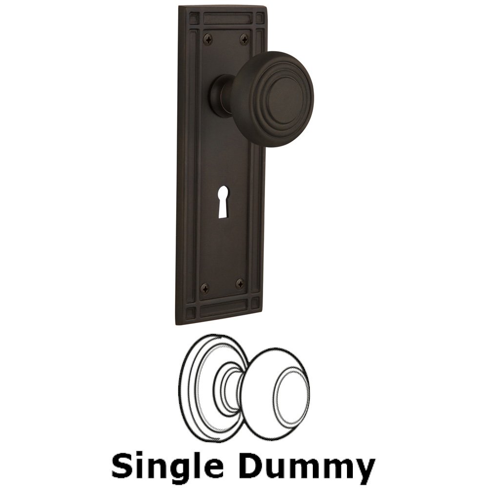 Single Dummy Knob With Keyhole - Mission Plate with Deco Knob in Oil Rubbed Bronze