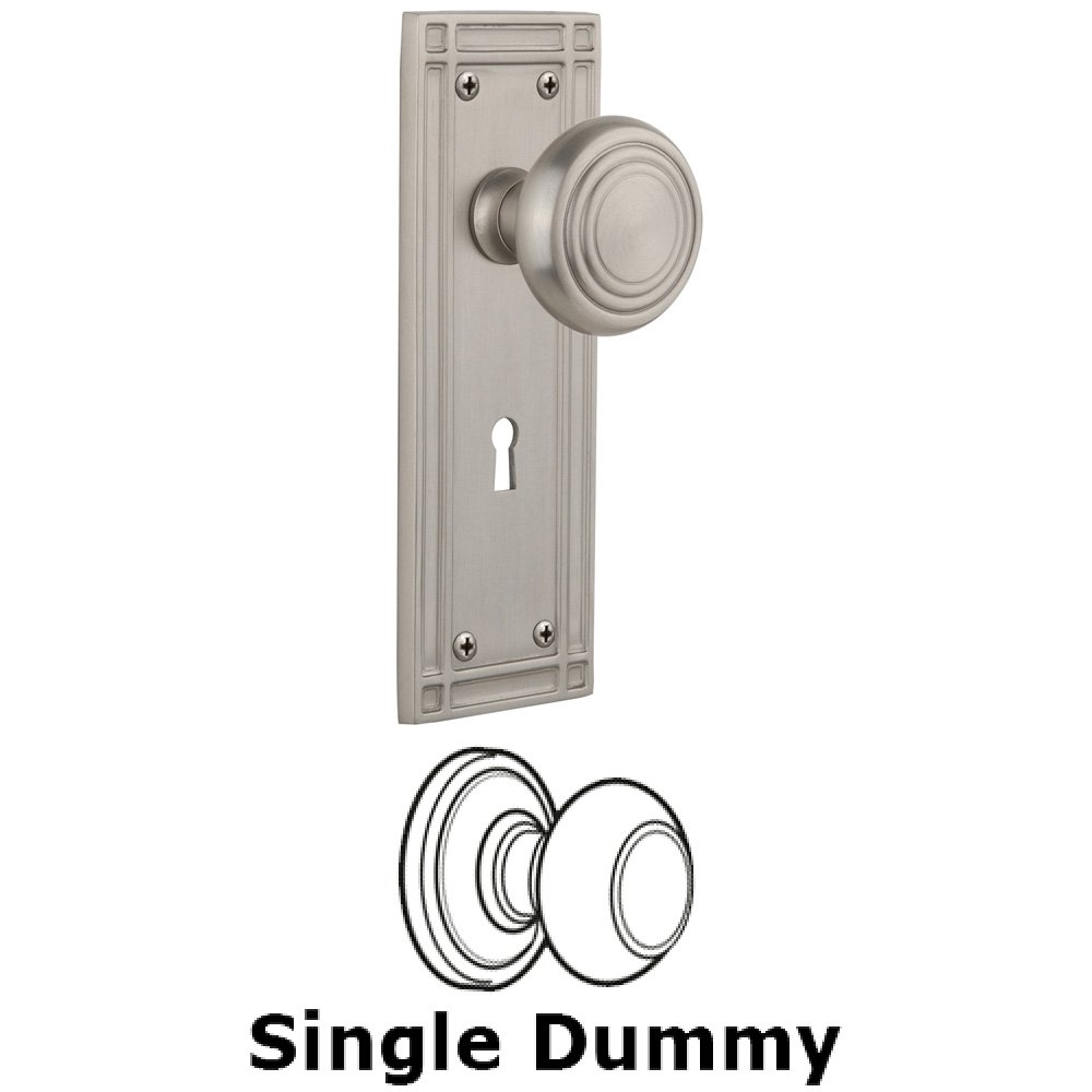 Single Dummy Knob With Keyhole - Mission Plate with Deco Knob in Satin Nickel