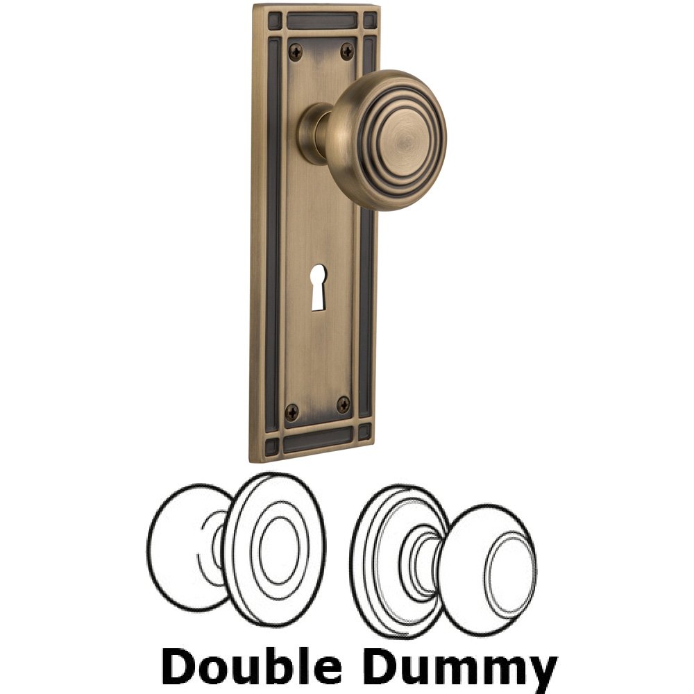 Double Dummy Set With Keyhole - Mission Plate with Deco Knob in Antique Brass