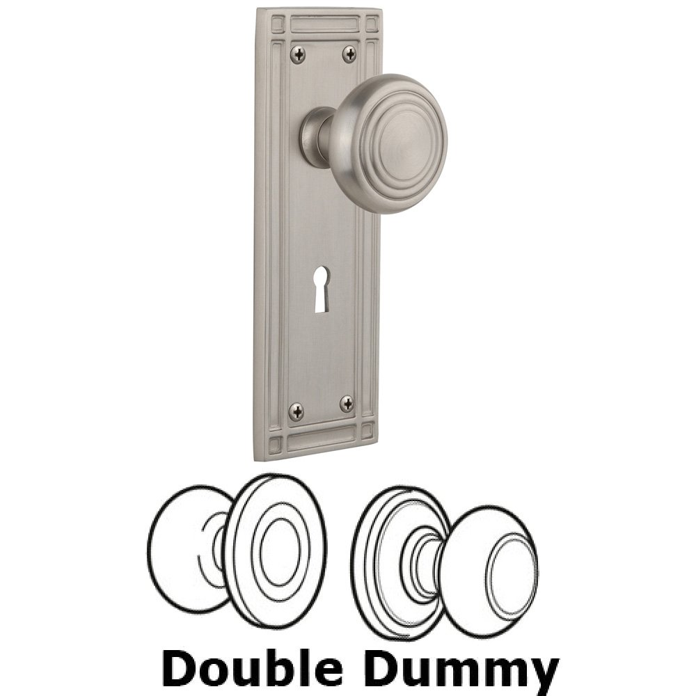 Double Dummy Set With Keyhole - Mission Plate with Deco Knob in Satin Nickel