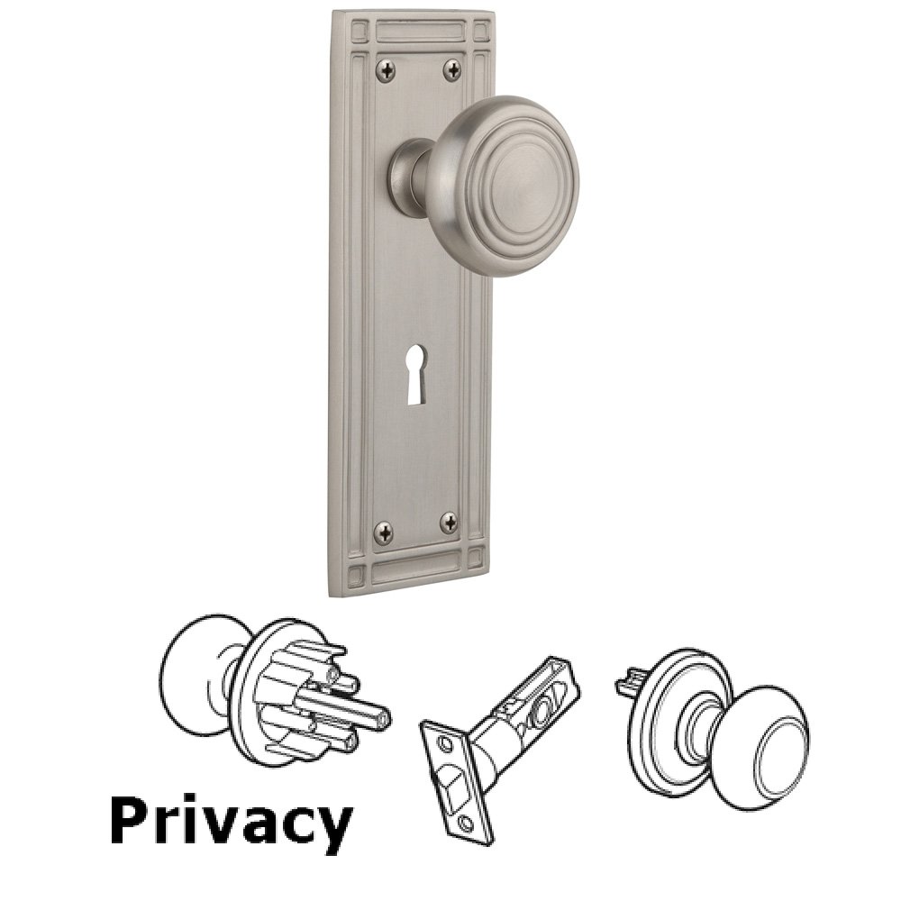 Complete Privacy Set With Keyhole - Mission Plate with Deco Knob in Satin Nickel