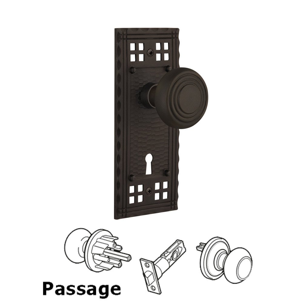 Complete Passage Set With Keyhole - Craftsman Plate with Deco Knob in Oil Rubbed Bronze