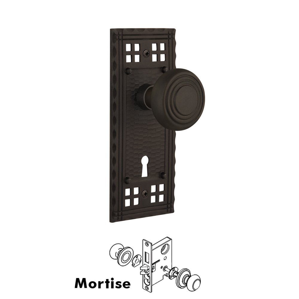 Complete Mortise Lockset - Craftsman Plate with Deco Knob in Oil Rubbed Bronze