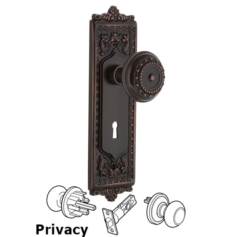 Complete Privacy Set with Keyhole - Egg & Dart Plate with Meadows Door Knob in Timeless Bronze