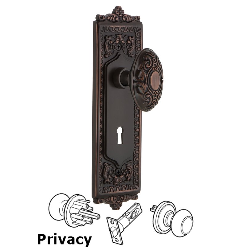 Complete Privacy Set with Keyhole - Egg & Dart Plate with Victorian Door Knob in Timeless Bronze