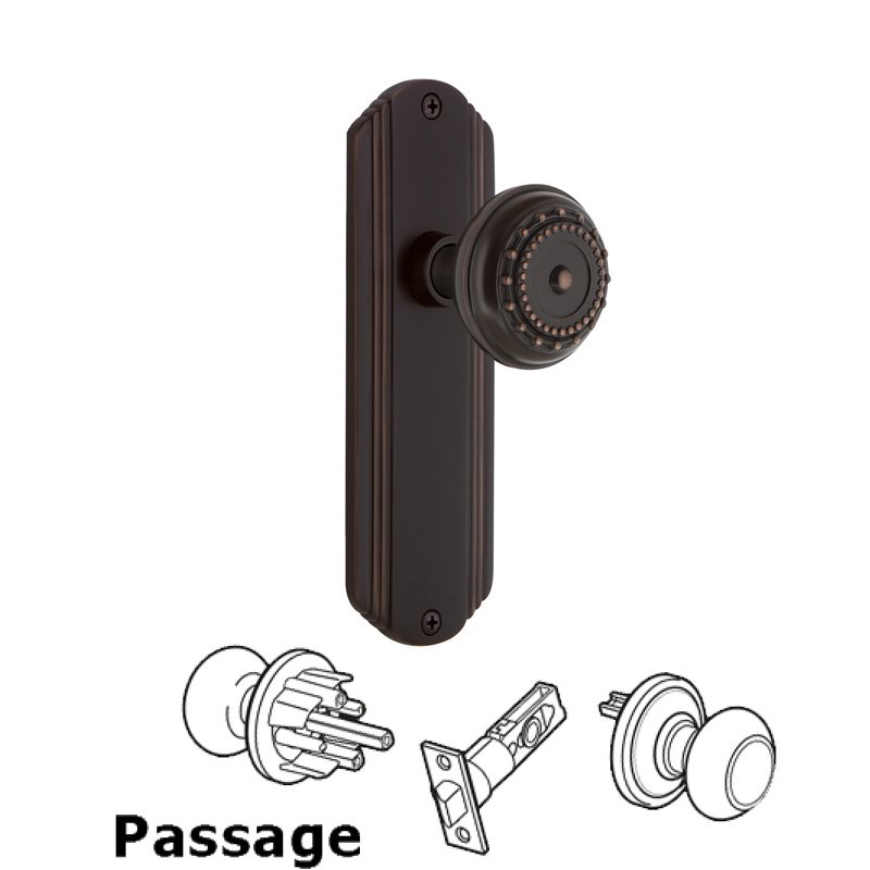 Complete Passage Set - Deco Plate with Meadows Door Knob in Timeless Bronze