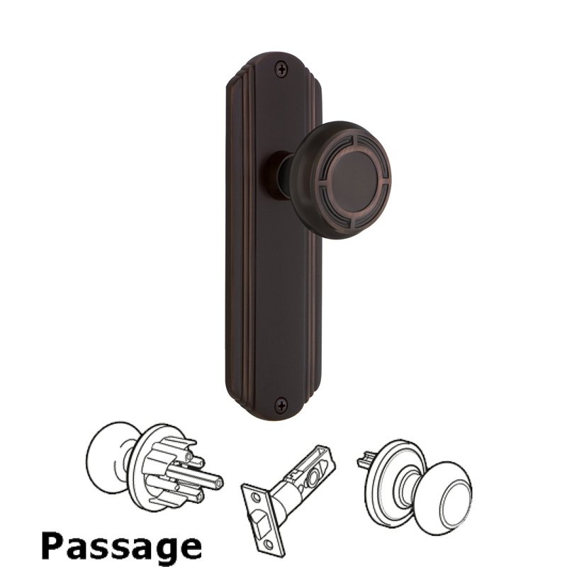 Complete Passage Set - Deco Plate with Mission Door Knob in Timeless Bronze