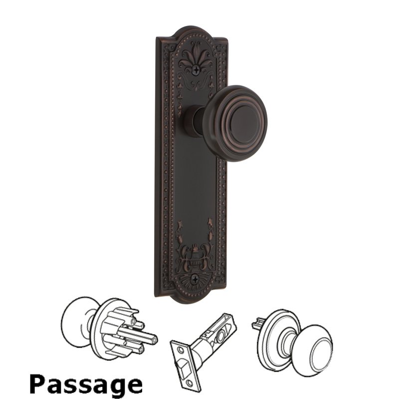 Complete Passage Set - Meadows Plate with Deco Door Knob in Timeless Bronze