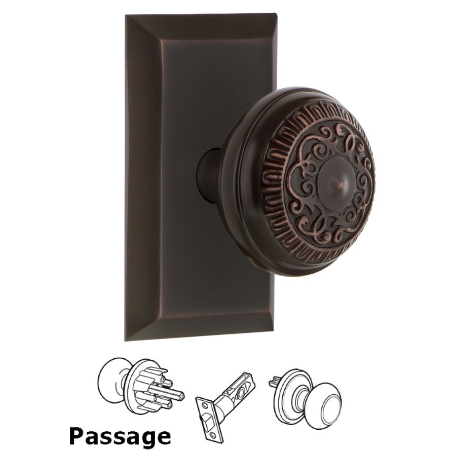 Complete Passage Set - Studio Plate with Egg & Dart Door Knob in Timeless Bronze