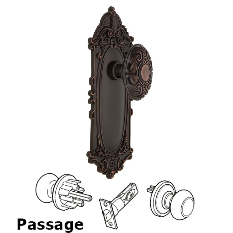 Passage Victorian Plate with Victorian Door Knob in Timeless Bronze