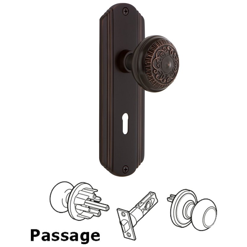 Complete Passage Set with Keyhole - Deco Plate with Egg & Dart Door Knob in Timeless Bronze