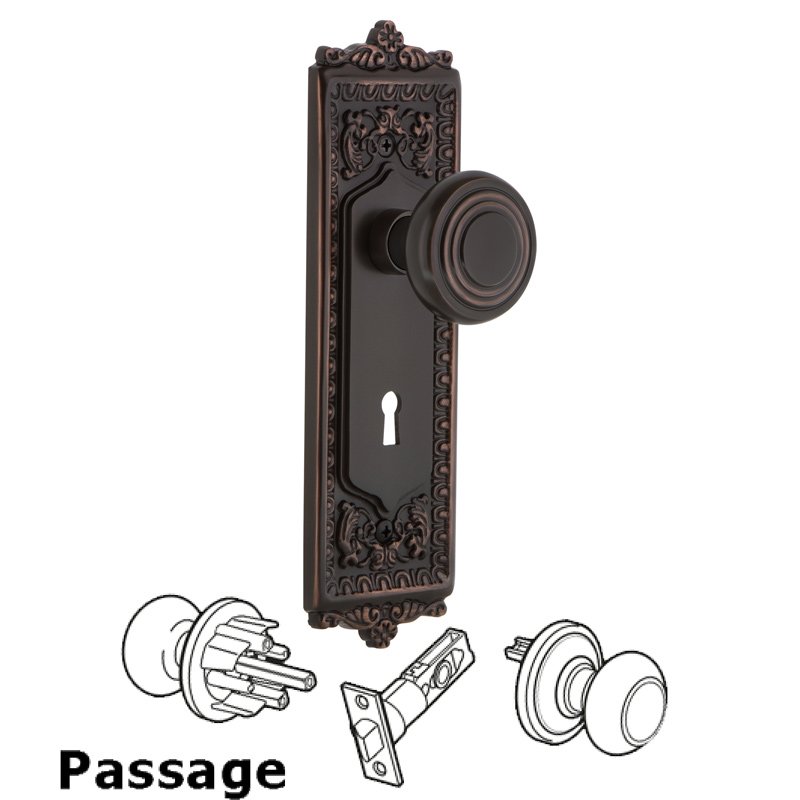 Complete Passage Set with Keyhole - Egg & Dart Plate with Deco Door Knob in Timeless Bronze