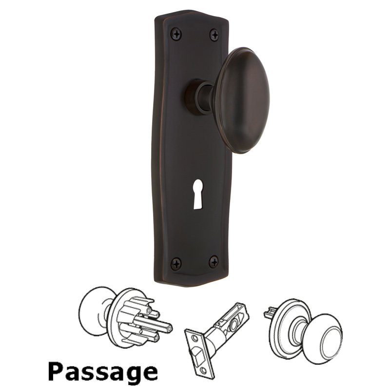 Complete Passage Set with Keyhole - Prairie Plate with Homestead Door Knob in Timeless Bronze