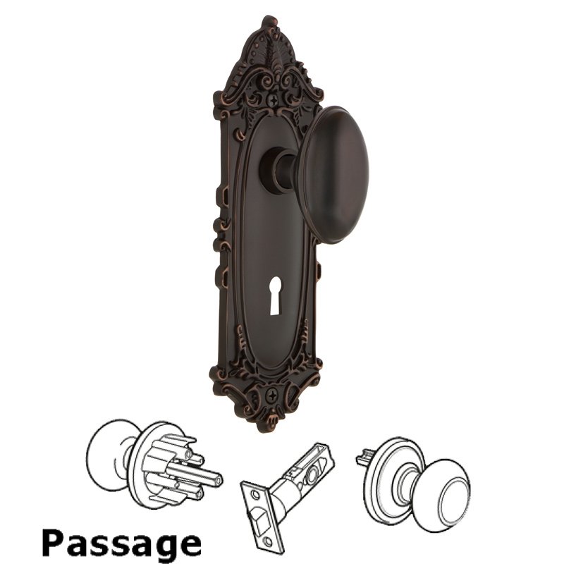 Complete Passage Set with Keyhole - Victorian Plate with Homestead Door Knob in Timeless Bronze