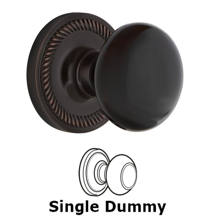 Single Dummy - Rope Rosette with Black Porcelain Door Knob in Timeless Bronze