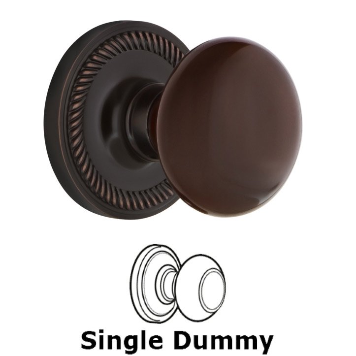 Single Dummy - Rope Rosette with Brown Porcelain Door Knob in Timeless Bronze