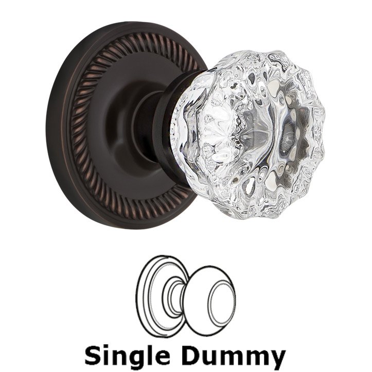 Single Dummy - Rope Rosette with Crystal Glass Door Knob in Timeless Bronze