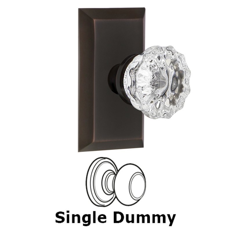 Single Dummy - Studio Plate with Crystal Glass Door Knob in Timeless Bronze