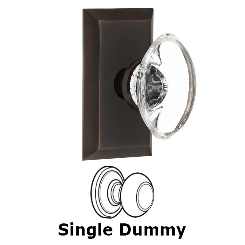 Single Dummy - Studio Plate with Oval Clear Crystal Glass Door Knob in Timeless Bronze