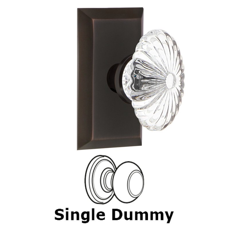Single Dummy - Studio Plate with Oval Fluted Crystal Glass Door Knob in Timeless Bronze