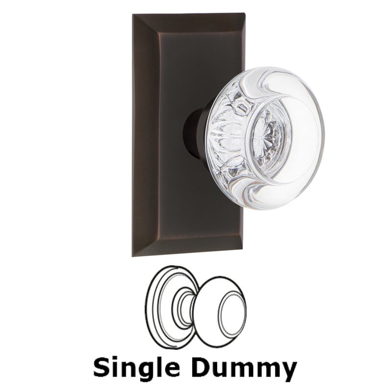 Single Dummy - Studio Plate with Round Clear Crystal Glass Door Knob in Timeless Bronze