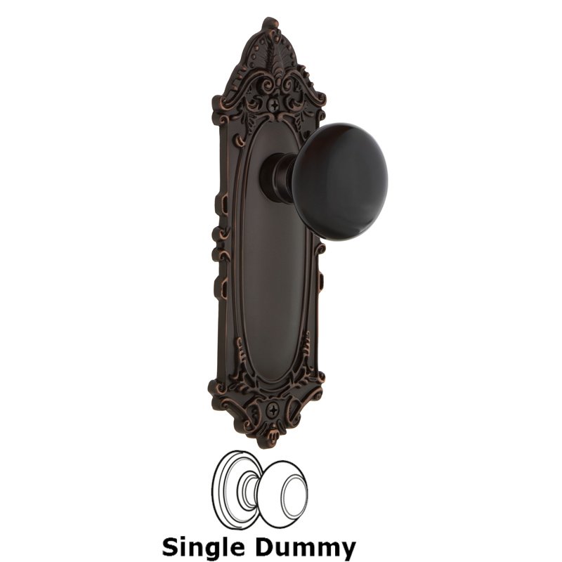 Single Dummy - Victorian Plate with Black Porcelain Door Knob in Timeless Bronze