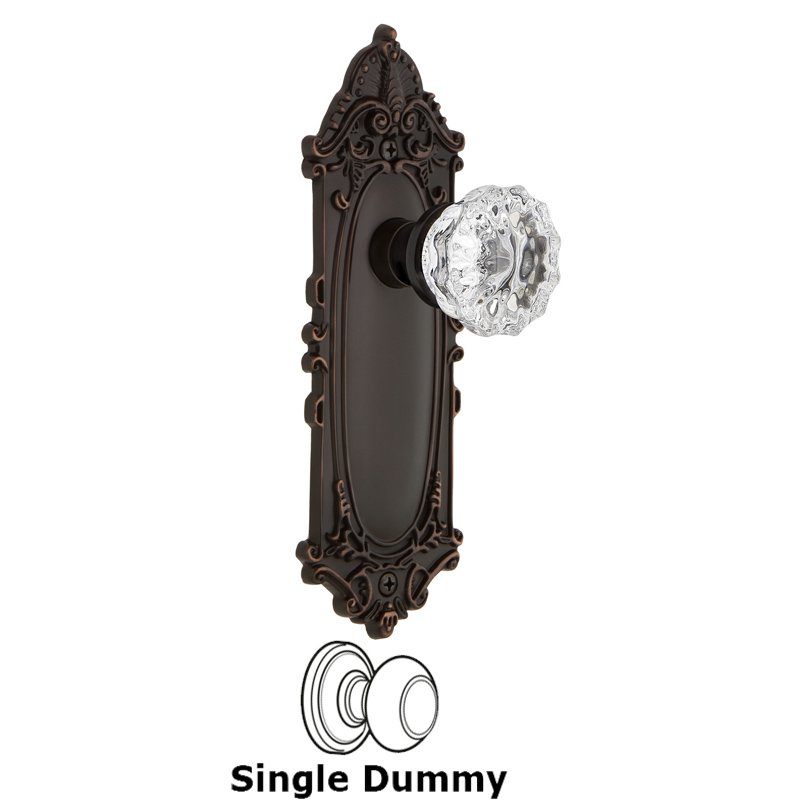 Single Dummy - Victorian Plate with Crystal Glass Door Knob in Timeless Bronze