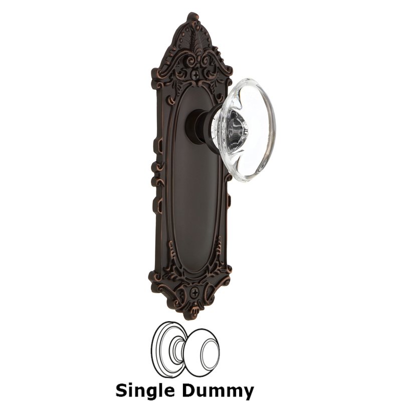 Single Dummy - Victorian Plate with Oval Clear Crystal Glass Door Knob in Timeless Bronze