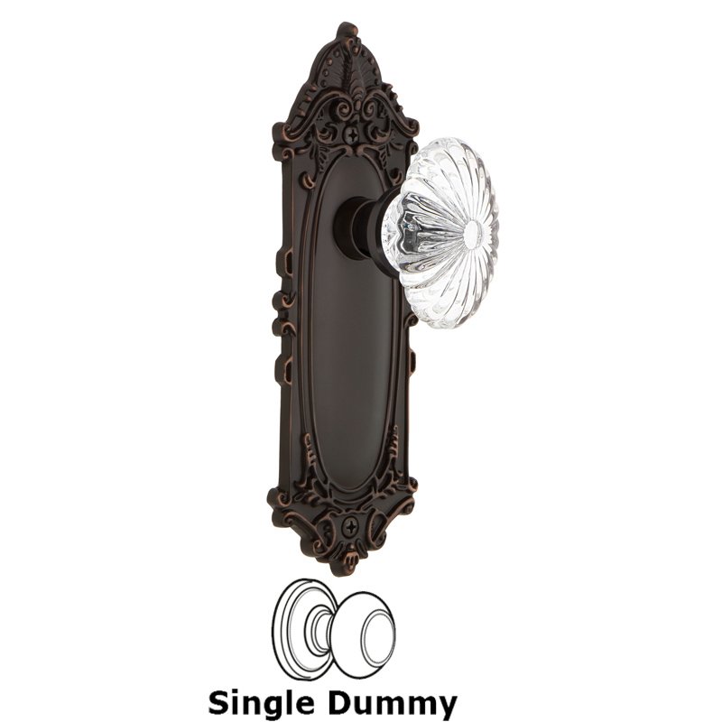 Single Dummy - Victorian Plate with Oval Fluted Crystal Glass Door Knob in Timeless Bronze