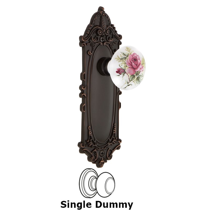 Single Dummy - Victorian Plate with White Rose Porcelain Door Knob in Timeless Bronze